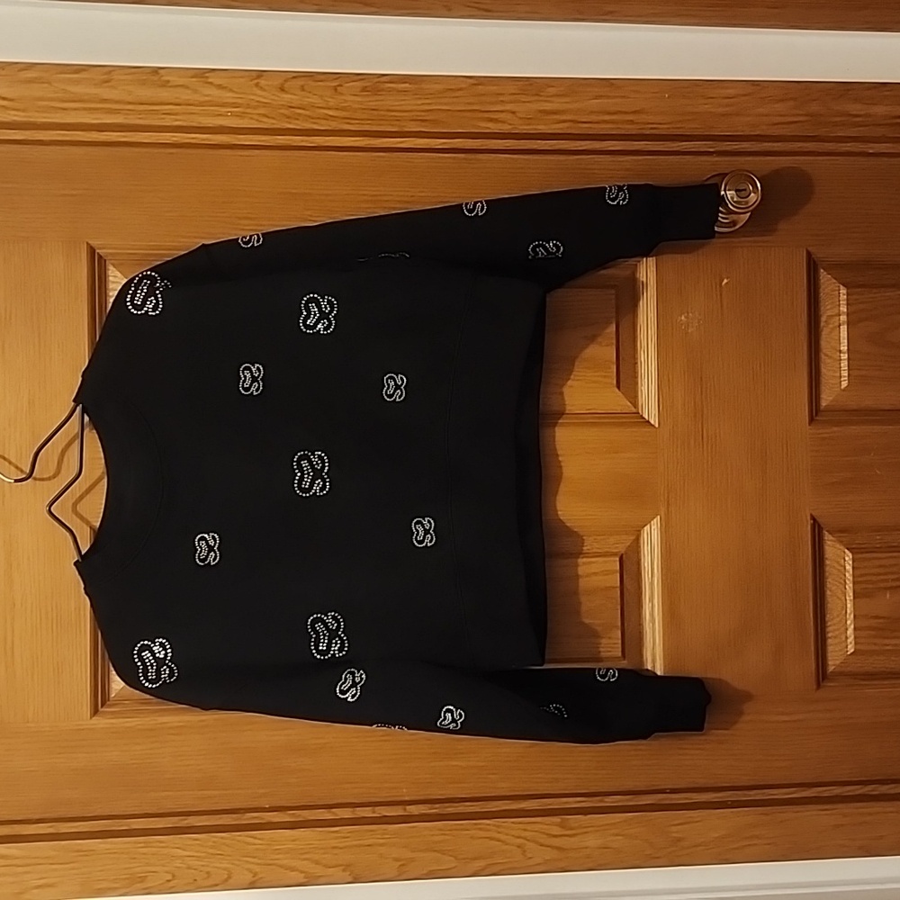 Sandro Cropped Black Sweater with Sparkle Logo Print